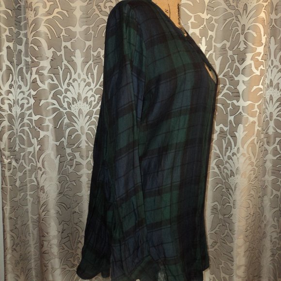 Green and Blue Tartan Plaid Style Blouse/Tunic - Picture 4 of 6